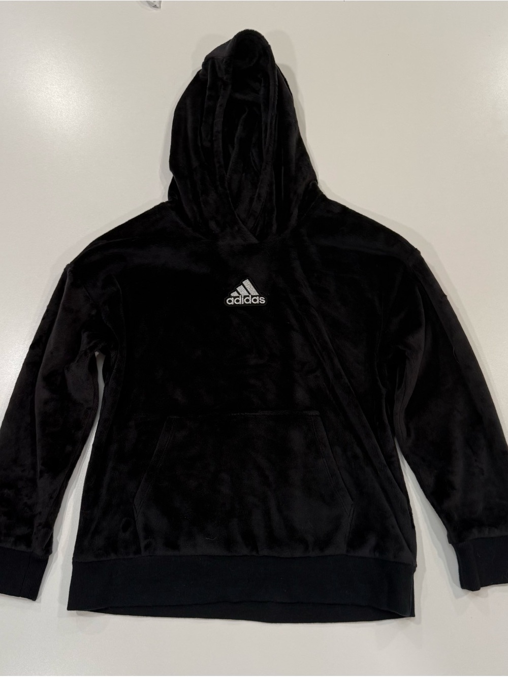 Adidas Kids Black Plush Fleece Hoodie Pullover - Picture 2 of 7